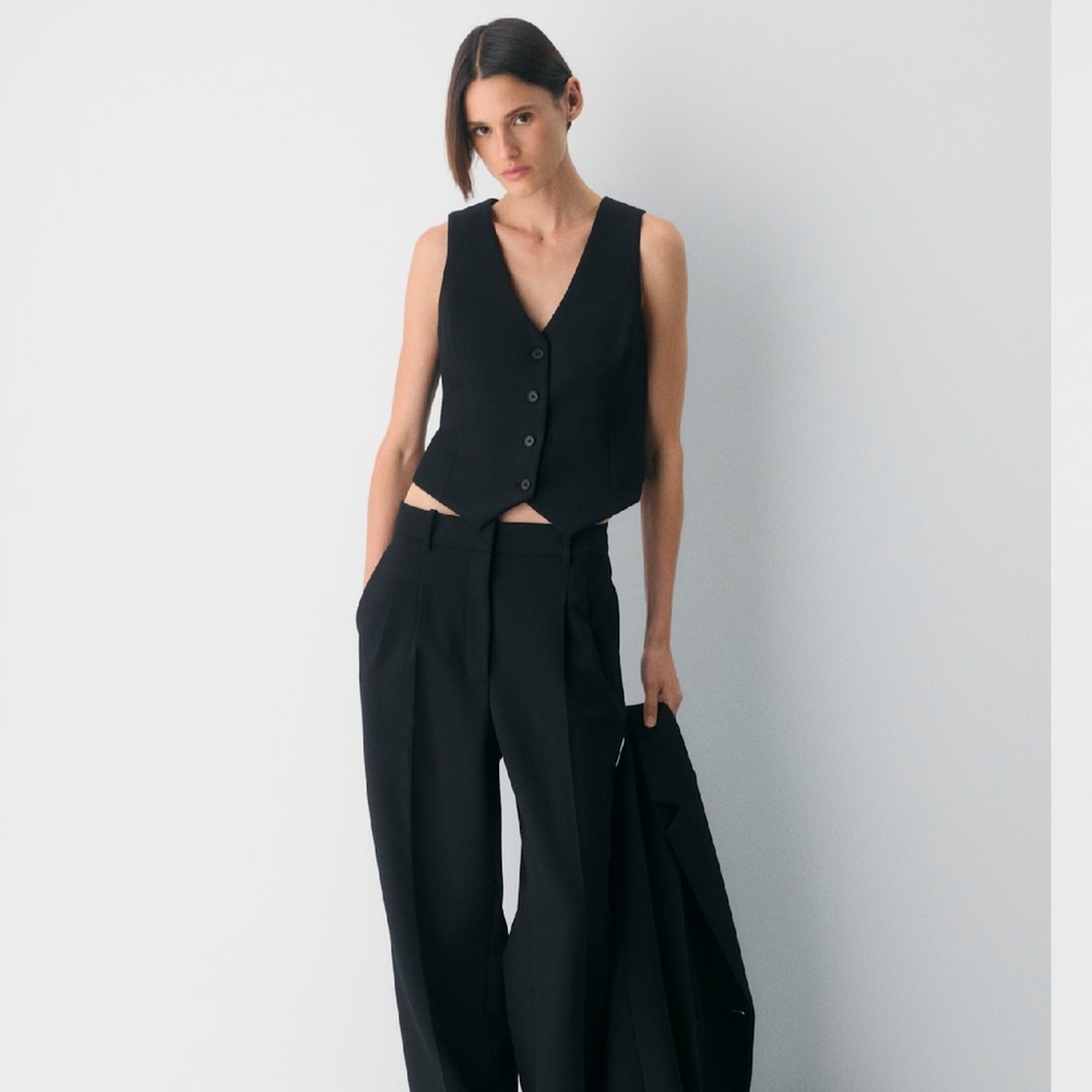 Babaton Black Button-Front Tailored Vest